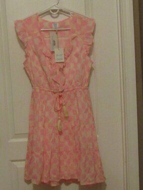 NWT MER ST BARTH Giselle Mini Dress Pink Shell Beach Dress Handmade in India MED
